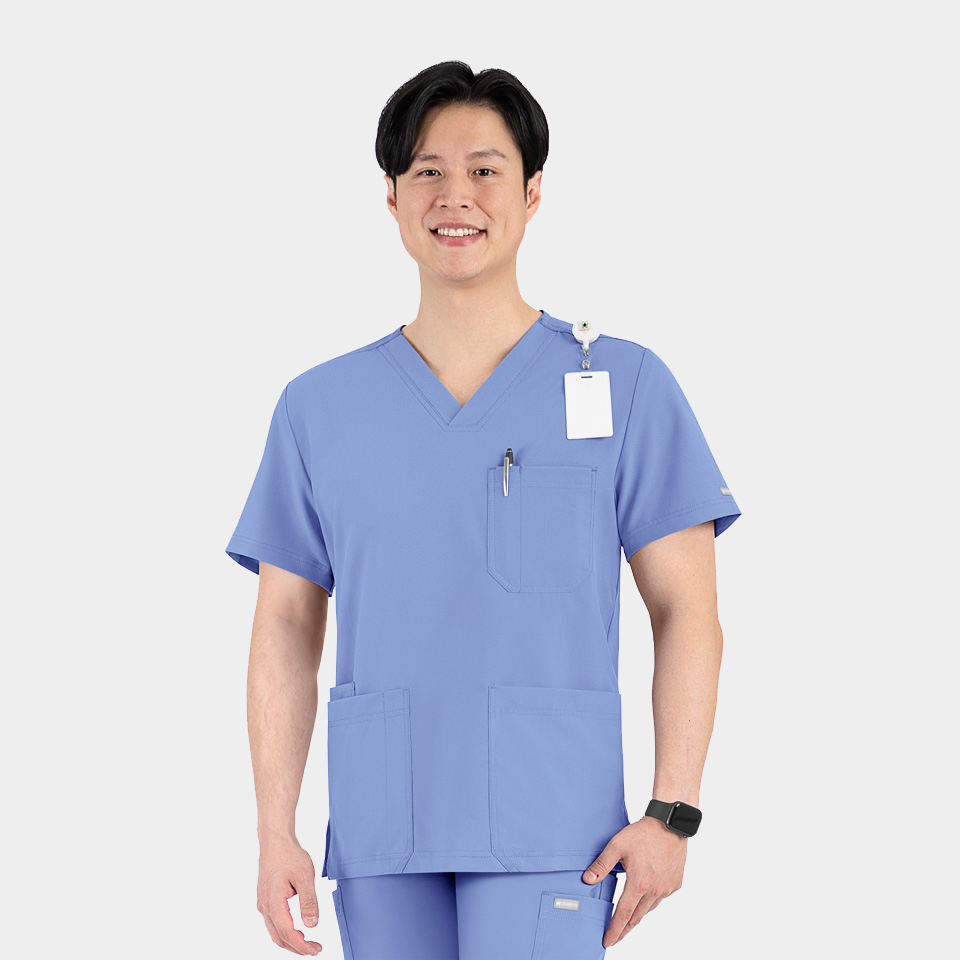 Momentum by Maevn 5802 Mens4PocketV NeckTop CeilBlue CBL 01 Maevn Scrubs