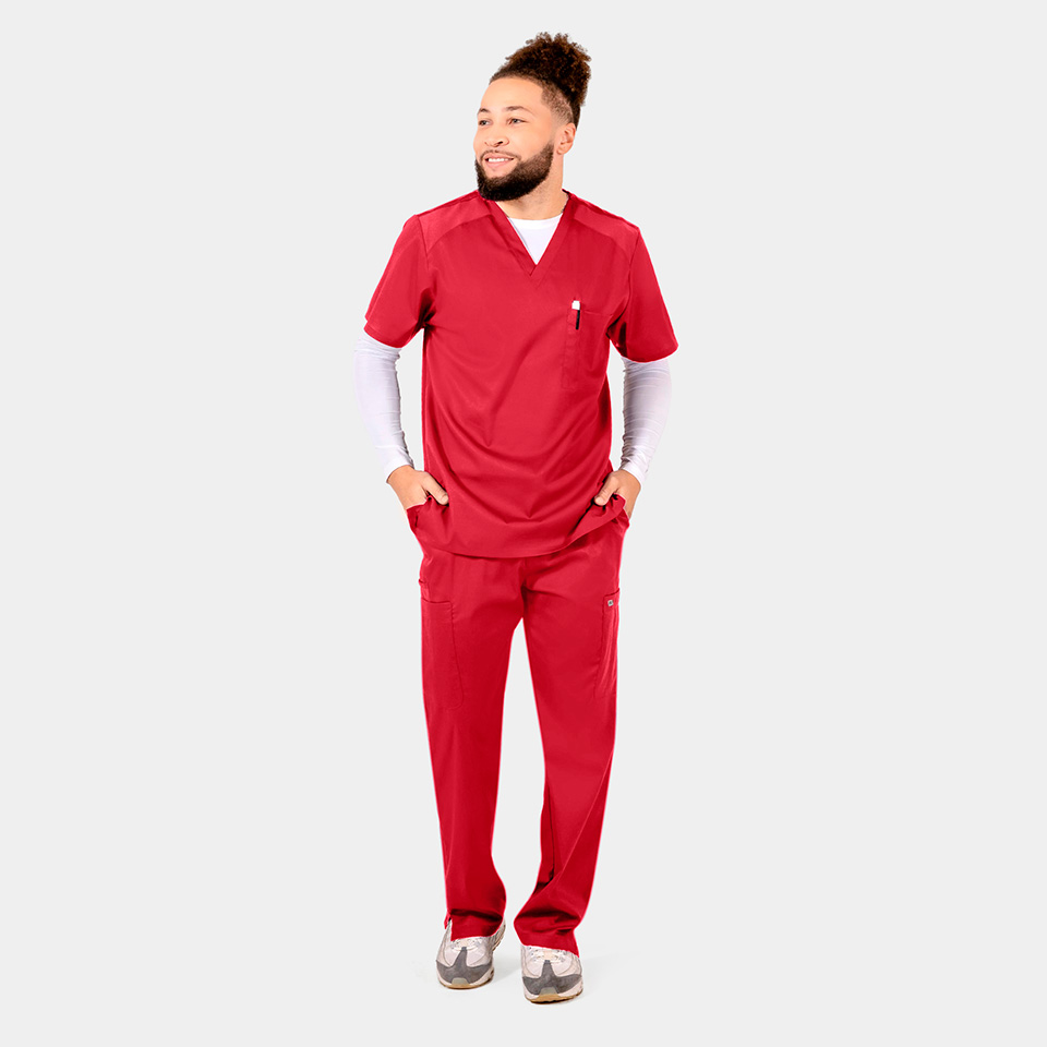 Edge by IRG 6851 MensHalfElasticWaistbandPant Red RED 06 IRG Scrubs